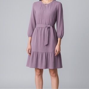 L Petite Simply Vera Wang Fit & Flare Ruffle Dress in Purple NWT Size Large